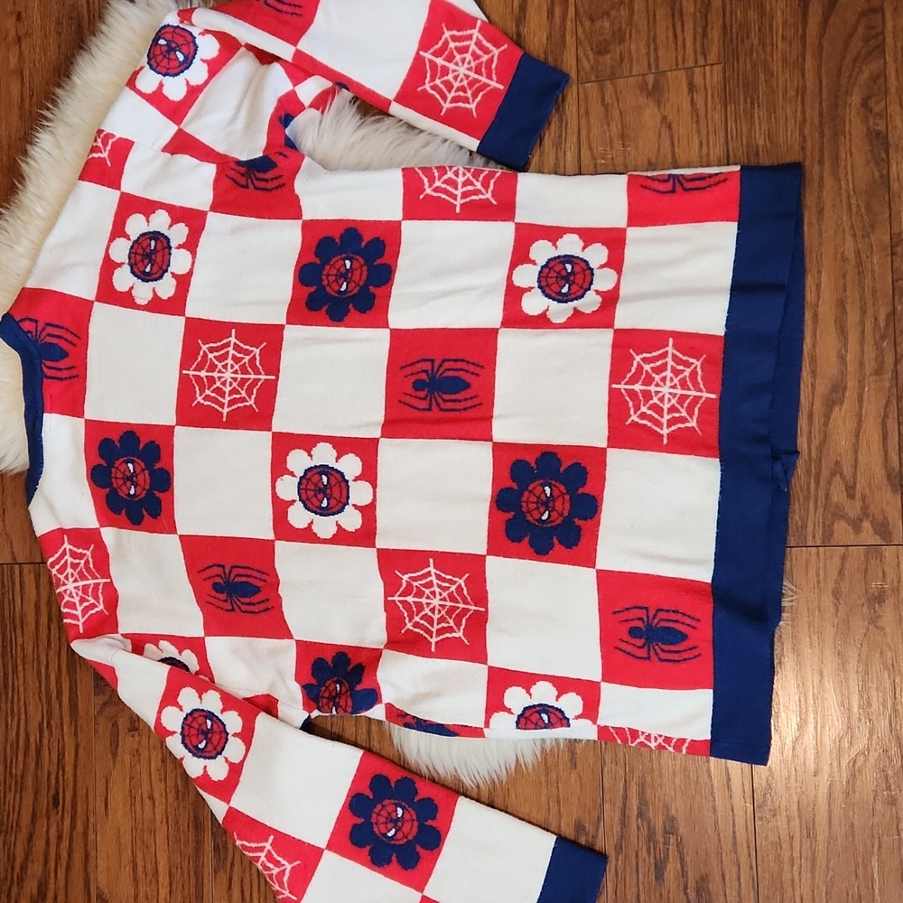 Marvel Spider-Man Floral Checkered Womens Cardigan - Picture 2 of 4